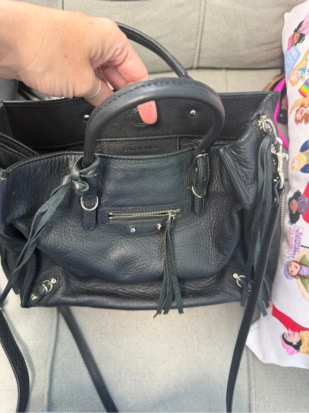 Balenciaga Black Leather Double-Handle Shoulder Bag